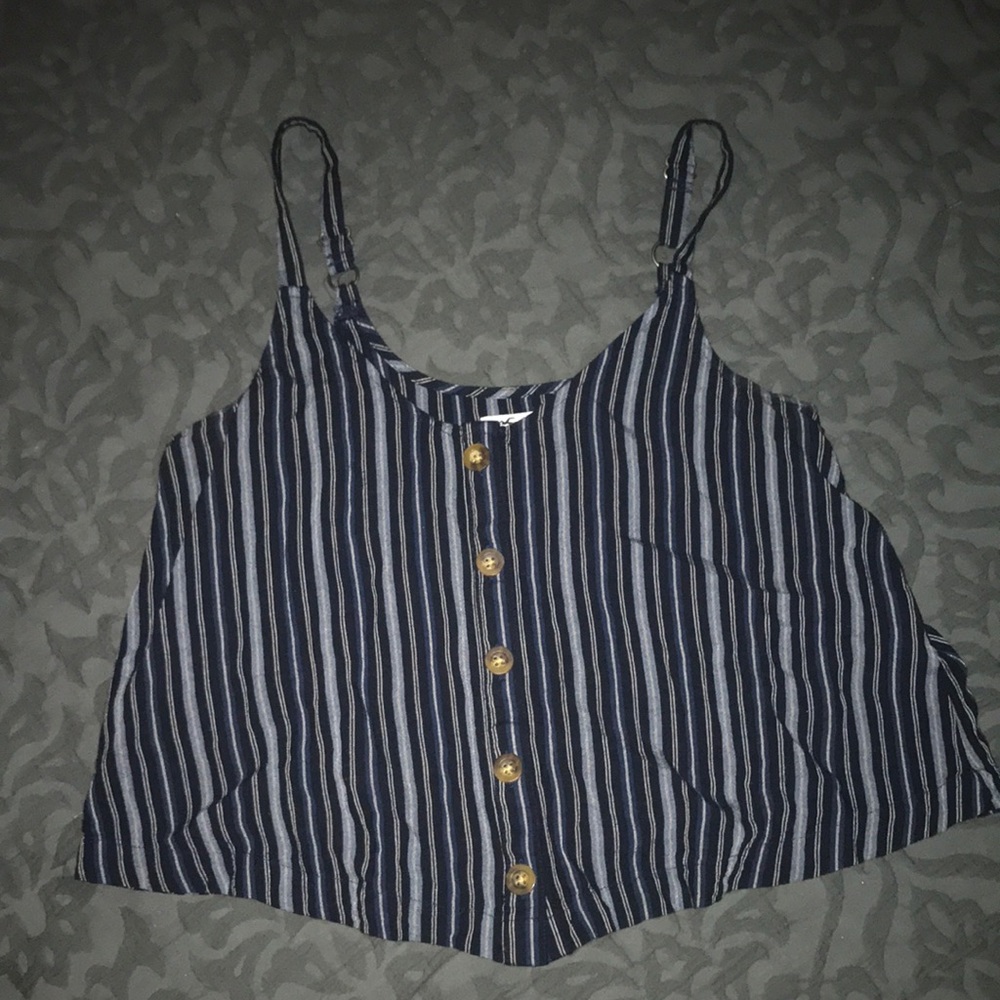 Blue & White Striped Cropped Tank Top